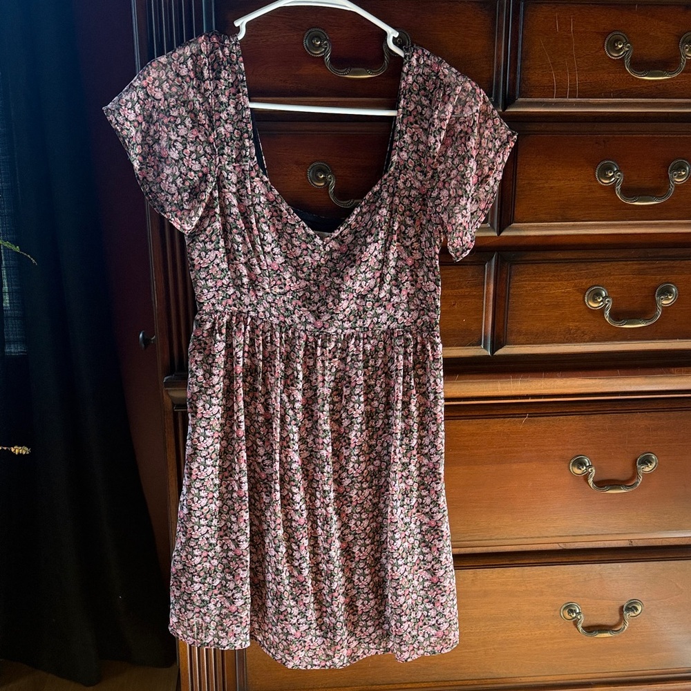 Hollister Black and Pink Floral Dress